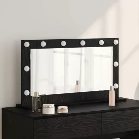   Toalett Tükör LED -es lámpákkal Fekete tölgy 80 x 45 x 18 cm