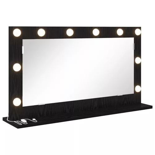 Toalett Tükör LED -es lámpákkal Fekete tölgy 80 x 45 x 18 cm
