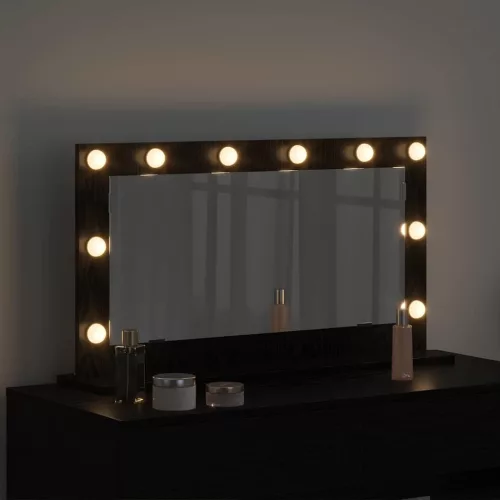 Toalett Tükör LED -es lámpákkal Fekete tölgy 80 x 45 x 18 cm