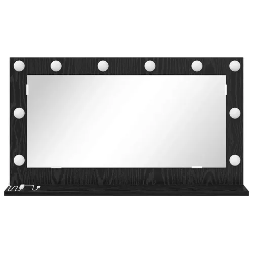 Toalett Tükör LED -es lámpákkal Fekete tölgy 80 x 45 x 18 cm