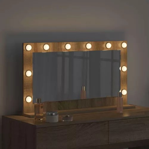 Toalett Tükör LED -es lámpákkal Sonoma tölgy 80 x 45 x 18 cm