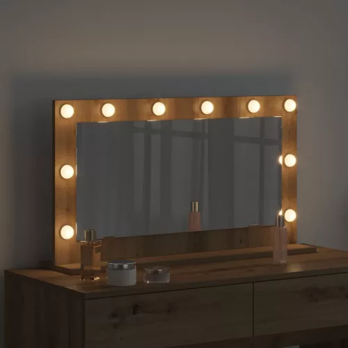 Toalett Tükör LED -es lámpákkal Artisan tölgy 80 x 45 x 18 cm