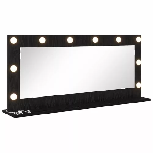 Toalett Tükör LED -es lámpákkal Fekete tölgy 100 x 45 x 18 cm