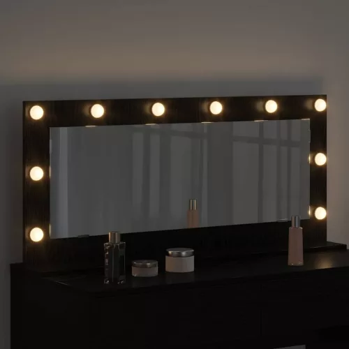 Toalett Tükör LED -es lámpákkal Fekete tölgy 100 x 45 x 18 cm