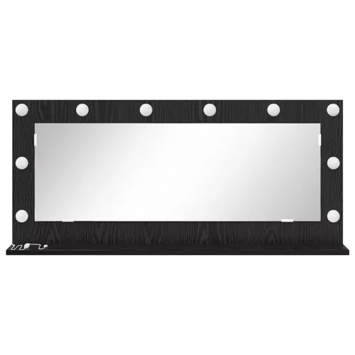 Toalett Tükör LED -es lámpákkal Fekete tölgy 100 x 45 x 18 cm
