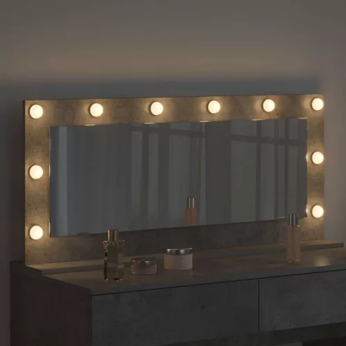 Toalett Tükör LED -es lámpákkal Beton Szürke 100 x 45 x 18 cm