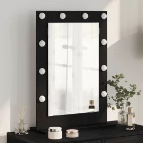   Toalett Tükör LED -es lámpákkal Fekete tölgy 70 x 50 x 18 cm