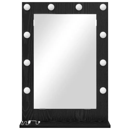 Toalett Tükör LED -es lámpákkal Fekete tölgy 70 x 50 x 18 cm