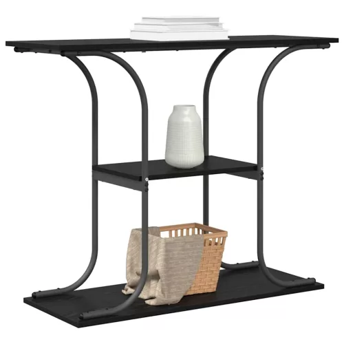 Konzolasztal polcokkal Musta tammi 101 x 35 x 80.5 cm Faanyag