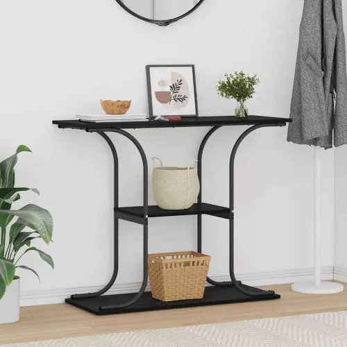 Konzolasztal polcokkal Musta tammi 101 x 35 x 80.5 cm Faanyag