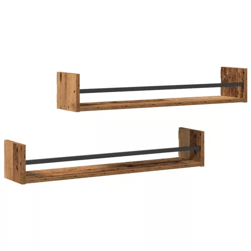 Falpolc polcokkal 2 pcs Régi fa 80 x 16 x 14 cm Faanyag