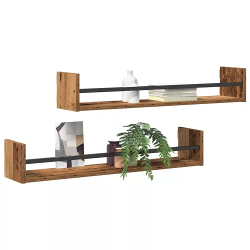 Falpolc polcokkal 2 pcs Régi fa 80 x 16 x 14 cm Faanyag