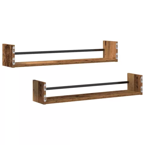 Falpolc polcokkal 2 pcs Régi fa 80 x 16 x 14 cm Faanyag