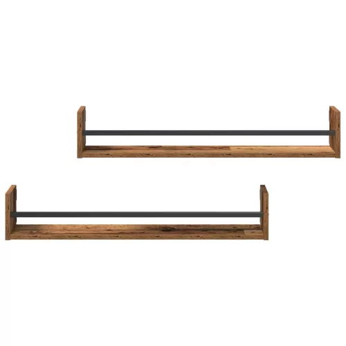 Falpolc polcokkal 2 pcs Régi fa 80 x 16 x 14 cm Faanyag