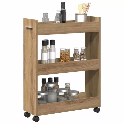 Cabinet kerékkel kézműves tölgy 60 x 22 x 79 cm Faanyag