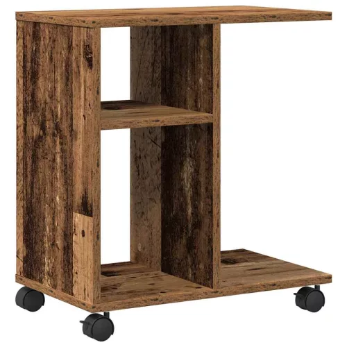 Oldalasztal polcokkal kerékkel Régi fa 50 x 30 x 55 cm Faanyag