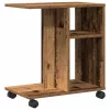 Oldalasztal polcokkal kerékkel Régi fa 50 x 30 x 55 cm Faanyag