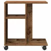 Oldalasztal polcokkal kerékkel Régi fa 50 x 30 x 55 cm Faanyag