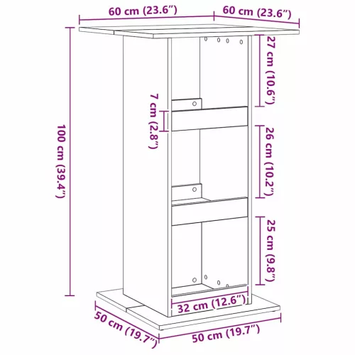 Bárasztal polcokkal Fekete tölgy 60 x 60 x 100 cm Faanyag