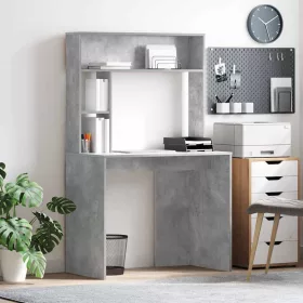Asztal polcokkal Beton szürke 91 x 50 x 149 cm Faanyag