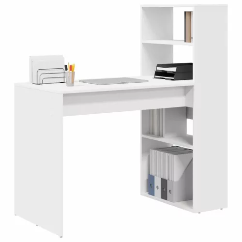 Asztal polcokkal tárolóval Fehér 113 x 54 x 120 cm Faanyag