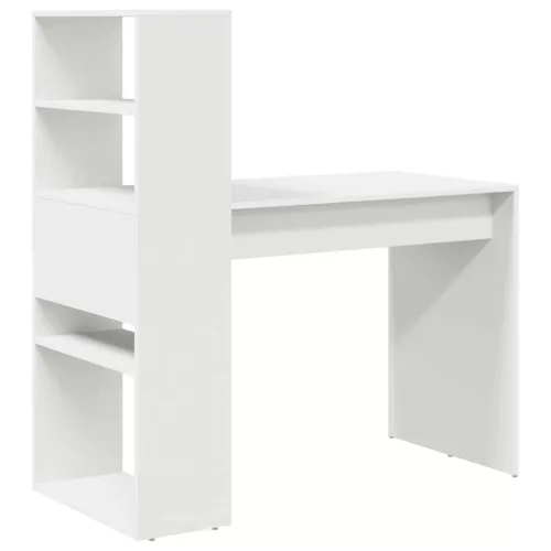 Asztal polcokkal tárolóval Fehér 113 x 54 x 120 cm Faanyag