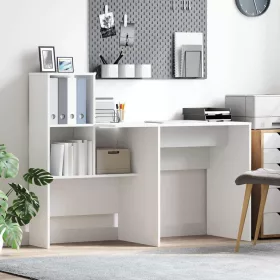   Asztal polcokkal tárolóval Fehér 131.5 x 50 x 106.5 cm Faanyag