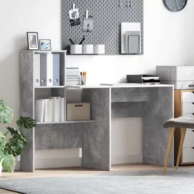 Asztal polcokkal Beton szürke 131.5 x 50 x 106.5 cm Faanyag
