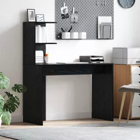 Asztal polcokkal Musta tammi 102 x 50 x 124 cm Faanyag