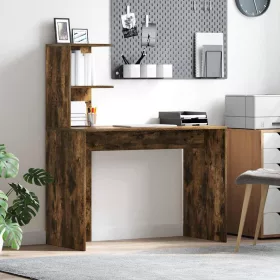 Asztal polcokkal Füstölt tölgy 102 x 50 x 124 cm Faanyag