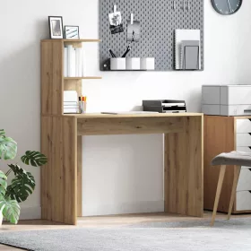 Asztal polcokkal kézműves tölgy 102 x 50 x 124 cm Faanyag