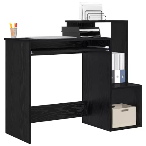 Asztal polcokkal Fekete tölgy 106 x 40 x 88,5 cm Faanyag