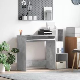 Asztal polcokkal Beton szürke 106 x 40 x 88,5 cm Faanyag