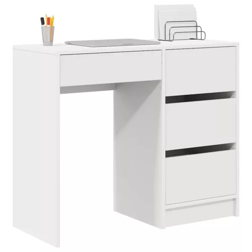 Asztal fiókkal polcokkal Fehér 90 x 37,5 x 75 cm Faanyag