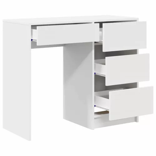 Asztal fiókkal polcokkal Fehér 90 x 37,5 x 75 cm Faanyag