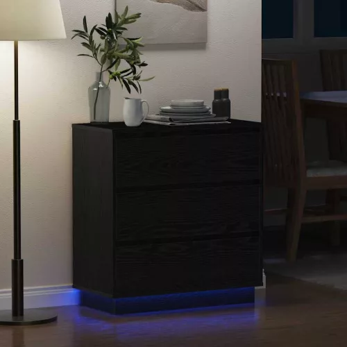 Éjjeliszekrény fiókkal Fekete 71 x 34.5 x 75 cm Faanyag