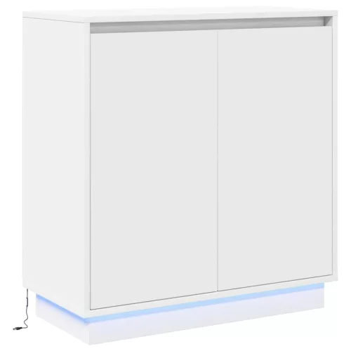 Komód LED -es lámpákkal ajtóval Fehér 71 x 34.5 x 75 cm Faanyag