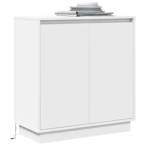 Komód LED -es lámpákkal ajtóval Fehér 71 x 34.5 x 75 cm Faanyag