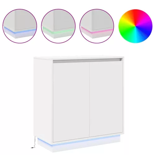 Komód LED -es lámpákkal ajtóval Fehér 71 x 34.5 x 75 cm Faanyag