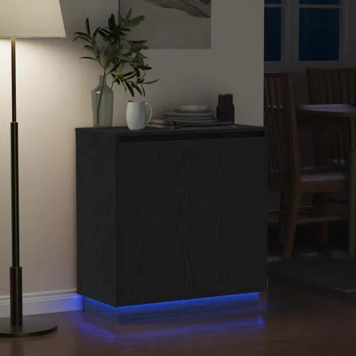 Komód LED -es lámpákkal Fekete tölgy 71 x 34.5 x 75 cm Faanyag