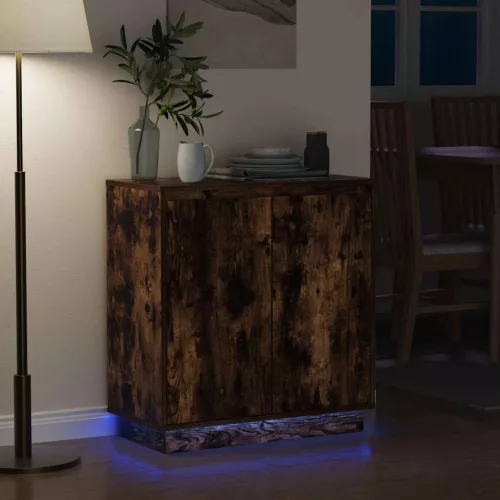 Komód LED -es lámpákkal Füstölt tölgy 71 x 34.5 x 75 cm Faanyag