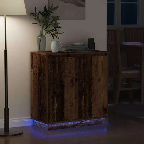 Komód LED -es lámpákkal Öreg fa 71 x 34.5 x 75 cm Faanyag