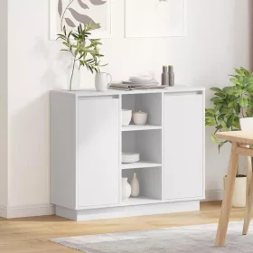   Oldalszekrény LED -es lámpákkal Fehér 90 x 32 x 75 cm Faanyag