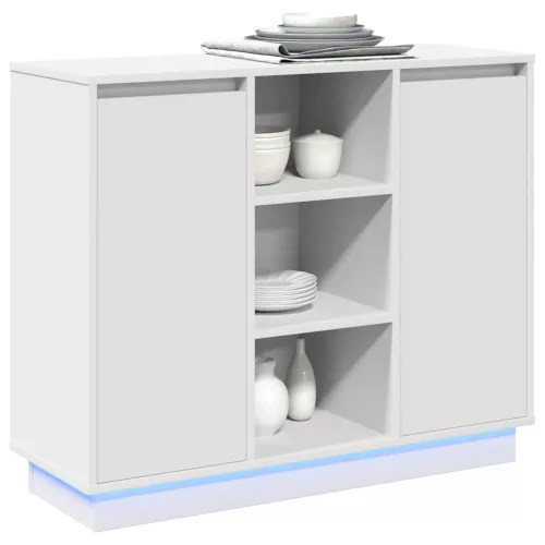 Oldalszekrény LED -es lámpákkal Fehér 90 x 32 x 75 cm Faanyag