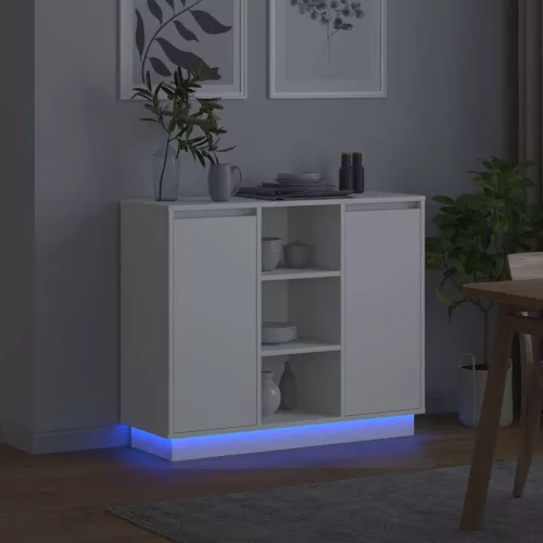 Oldalszekrény LED -es lámpákkal Fehér 90 x 32 x 75 cm Faanyag