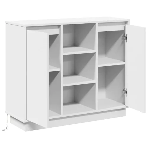 Oldalszekrény LED -es lámpákkal Fehér 90 x 32 x 75 cm Faanyag