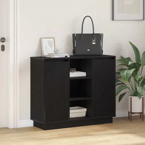 Oldalszekrény polcokkal Fekete tölgy 90 x 32 x 75 cm Faanyag