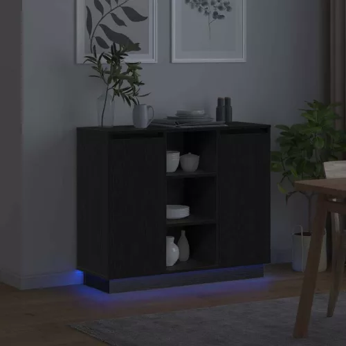 Oldalszekrény polcokkal Fekete tölgy 90 x 32 x 75 cm Faanyag