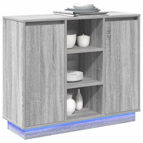Oldalszekrény polcokkal Szürke Sonoma 90 x 32 x 75 cm Faanyag