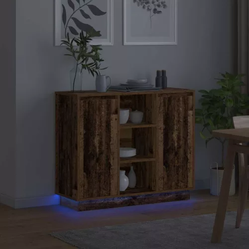 Oldalszekrény LED -es lámpákkal Öreg fa 90 x 32 x 75 cm Faanyag